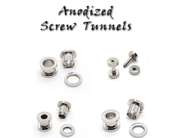 Tunnel Ear Plugs – Body Piercing Jewelry For Stretched Ears - Silver - Anodized - Screw Tunnels - Sold By Pairs