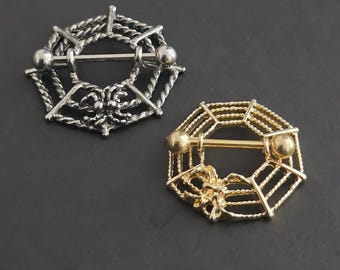 thumbnail image 2 of Lobal Domination Spiderweb Nipple Shields - 14g Barbell Rings, Pair, Body Piercing Jewelry 2 of 6