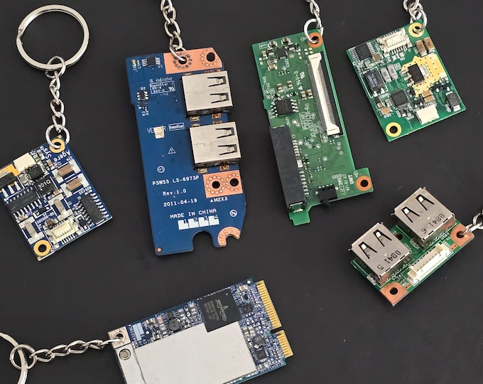 Computer Circuit Keychain - Recycled Computer Parts, Geeky Gift in Various Colors, Upcycled Tech Accessory.