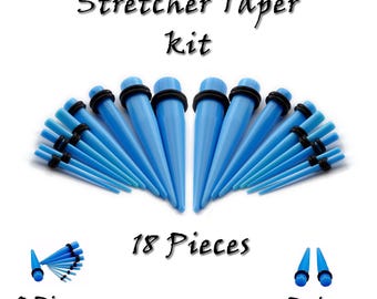 Ear Stretching Kit, Body Piercing Tapers 1.6mm-10mm Taper Gauges / Sky Blue
