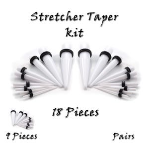 Taper Stretcher For Ears. Body Piercing Gauge Expander Tool. Starter kit size 1.6mm to 16mm. Sold By Pairs, 9 Pieces or 18 Pieces. White