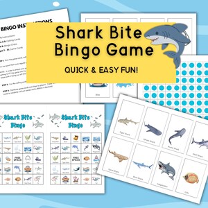 Shark Bite Bingo Printable Game, Class Party Games, birthday bingo, slumber party games, birthday party games, Shark party, Shark birthday