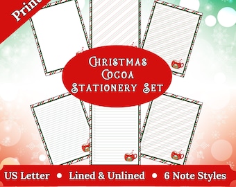 Christmas Cocoa Note & Stationery Set, Printable Paper, Printable Stationery, Christmas Stationery, Holiday Stationery, Festive Stationery