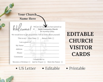 Editable Church Visitor Cards - Church visitor cards, Church welcome card, Church office supply, Church visitor info, Ministry outreach