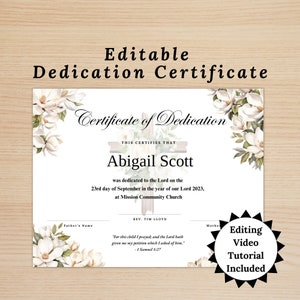 Certificado de dedicación de bebé - plantilla de dedicación, certificado de bautismo, plantillas de iglesia, certificados KJV, dedicación de niño