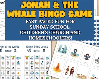Jonah and the Whale Printable Bingo Game, Bible Game Printable, Bible Stories Game, Sunday School Games, Bible Bingo Cards,