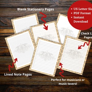 Sheet Music Note & Stationery Set, Printable Stationery, Printable Notepaper, Printable Checklist