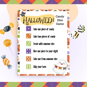 Halloween Candy Dice Game - Halloween dice game, Last minute game, Halloween party game, Slumber party games, Halloween activity