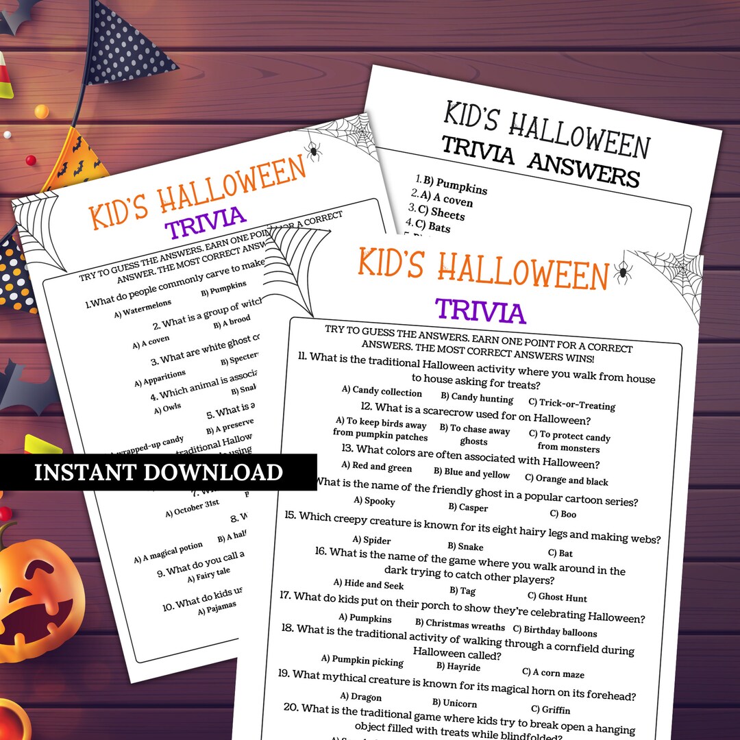 Halloween Trivia Game for Kids Halloween Trivia Kids Party Etsy