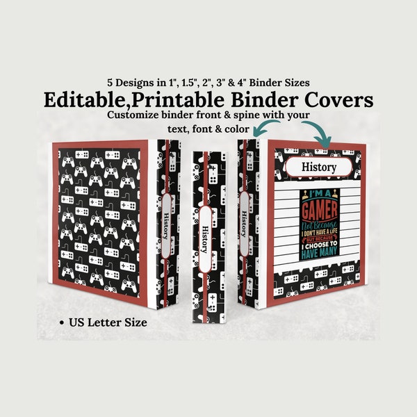 Gamer Binder Covers - Student binder, Editable binder, Gamer binder, School binder, Printable binder