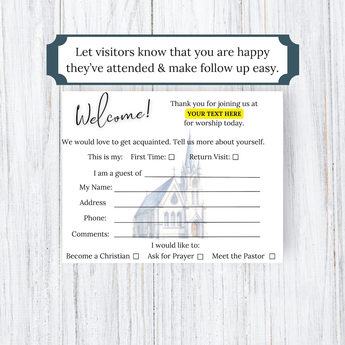 Editable Church Visitor Cards Church Visitor Cards Church Welcome