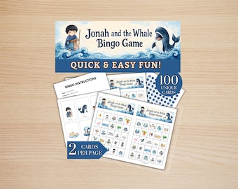 Jonah and the Whale Printable Bingo Game, Bible Game Printable, Bible Stories Game, Sunday School Games, Bible Bingo Cards,