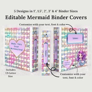Mermaid Binder Covers - Binder covers, Mermaid binder, School binder, Student binder, Editable binder, Binder cover to edit