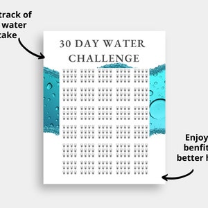 30 Day Water Challenge - Hydration tracker, Water challenge, Water intake tracker
