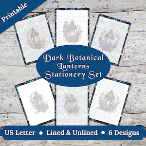 Conjunto de papelería Dark Botanical Lanterns - Papelería imprimible, Botánico oscuro, juego de papelería, papelería gótica, papel para escribir cartas