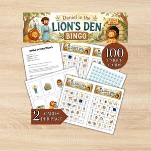 Daniel in the Lion's Den Printable Bingo Game, Bible Game Printable, Bible Stories Game, Sunday School Games, Bible Bingo Cards,
