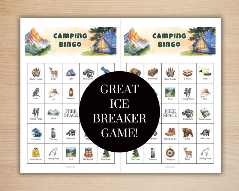 Camping Printable Bingo Game - Bingo Game for Kids, Summer Camp ...