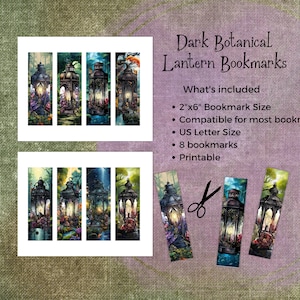 Dark Botanical Lantern Bookmarks - Fairytale bookmarks, Fantasy bookmarks, Dark botanical, Dark Floral, Gothic bookmarks, Printable bookmark