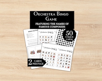 Orchestra Bingo Printable Game, orchestra fun, orchestra bingo game, music theory games, Orchestra class, symphony games, famous composers