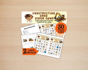 Construction Zone Printable Bingo Game, birthday party games, boys birthday game, Construction bday,Printable Bingo Game, Kids Bingo Game