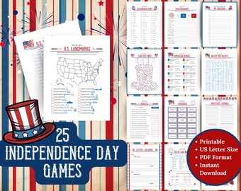 25 Independence Day Games -(Answer Key Included),4th of July games, Independance games, 4th of July bundle, Patriotic games