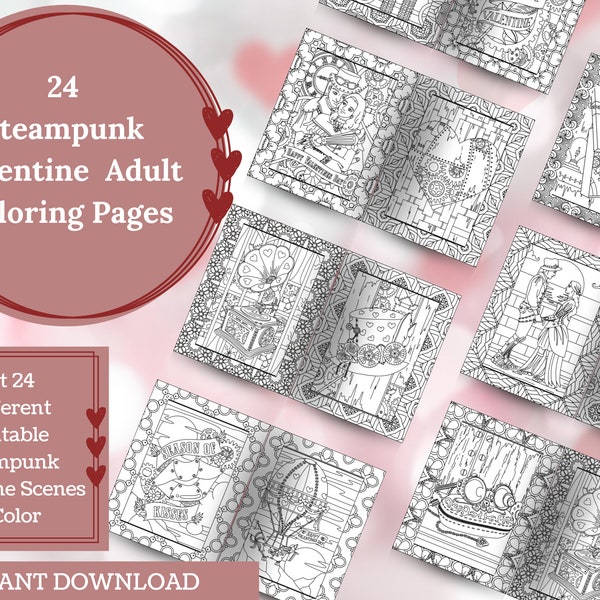 24 Steampunk Valentine Coloring Pages - Steampunk coloring, Coloring book, Valentine coloring, Valentine printables