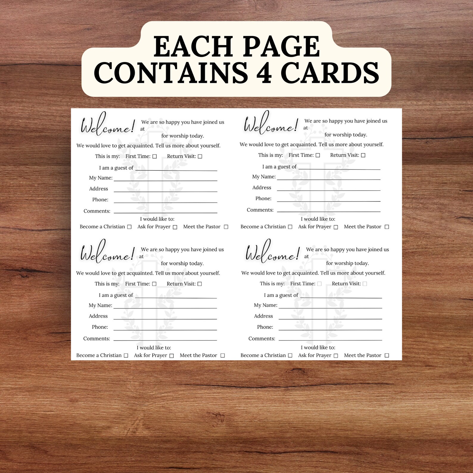 Editable Church Visitor Cards Church Visitor Cards, Church Card, Church Office Supply