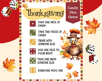 Thanksgiving Candy Dice Game - Thanksgiving games, Dice game, Family party games, Kids party game, Thanksgiving party
