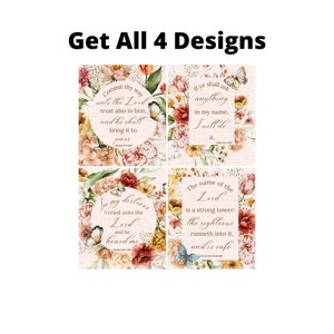 Digitale kunst geloof - Set van 4, KJV-schriftkunst, christelijke kunst, bijbelverzen, KJV-kunst, bloemsierkunst, aquarelkunst