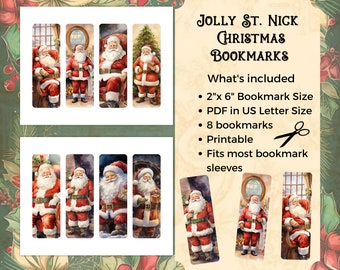 Jolly St. Nick Christmas Bookmarks - Christmas bookmark, Santa bookmarks, Watercolor bookmarks, Holiday bookmarks, Cute bookmarks