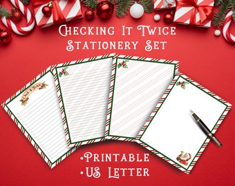 Checking It Twice Stationery & Note Set - Stationery Set, Christmas Stationery, Christmas paper, cute stationery, letter writing paper