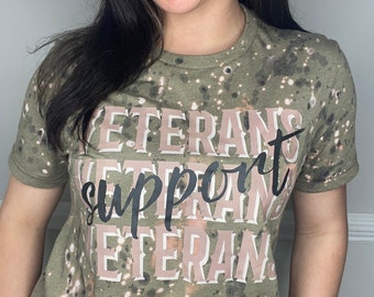 Support Veterans Graphic Tee - Bleached | Handmade T-Shirt | Veterans