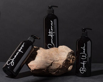 Black Shampoo and Conditioner Bottles, Minimalist Shampoo Bottle, Shower Dispenser Set, Bathroom Organization, Body Wash, Set of 3, 16oz