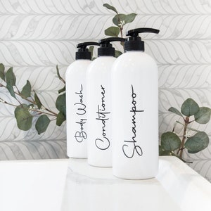 White Shampoo and Conditioner Bottles, Refillable Pump Dispenser, Plastic Shower Dispenser Set, Bathroom Organization, Home, Set of 3, 32oz