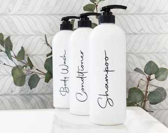 Ensemble de douche 3 pièces blanc rechargeable pour shampoing, après-shampoing et nettoyant pour le corps - 32 oz