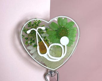 Stethoscope badge reel, RN Badge Clip, RN Badge Holder, Nurse Badge Reel Cute, Nurse Badge Reel Heart, Stethoscope ID Tag, Pink/Gold
