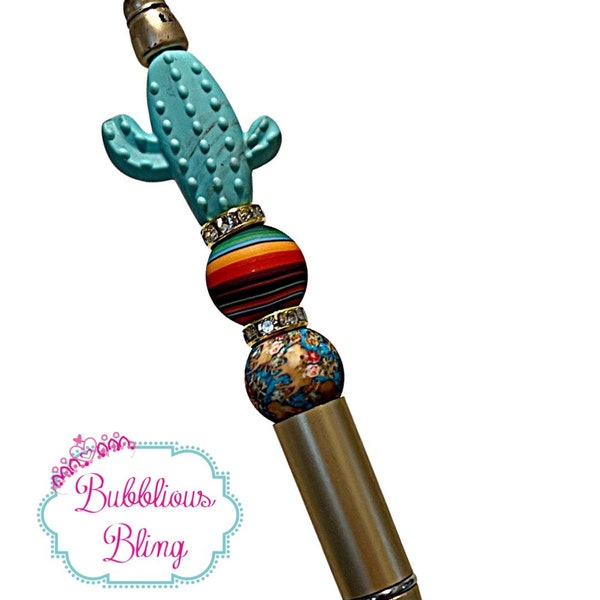 Southwest Cactus Wester Ballpoint Designer Big Bead Pen