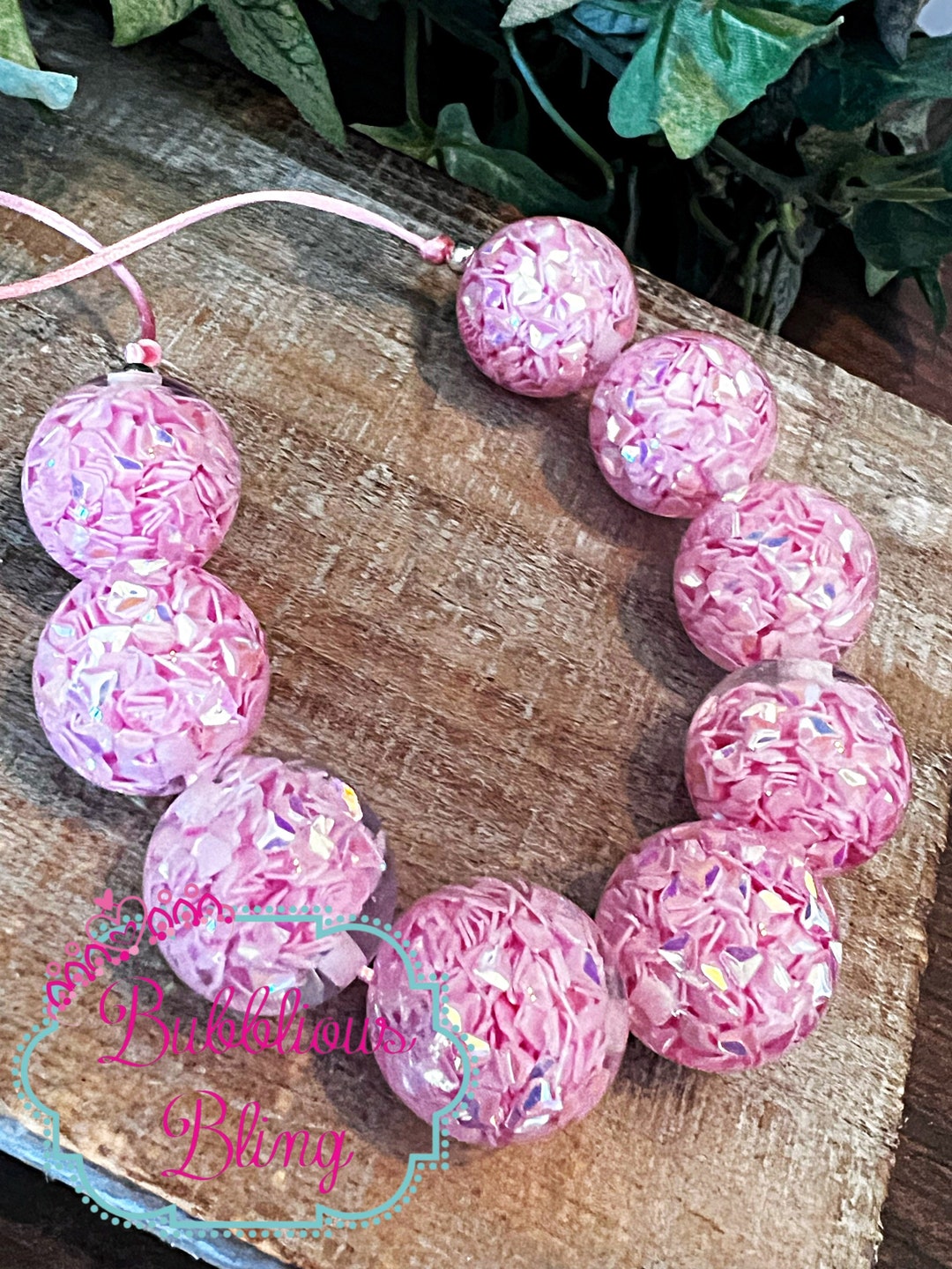 Pink Sequin, Chunky Bubble Gum, Necklace, Adjustable, Big Bead Etsy