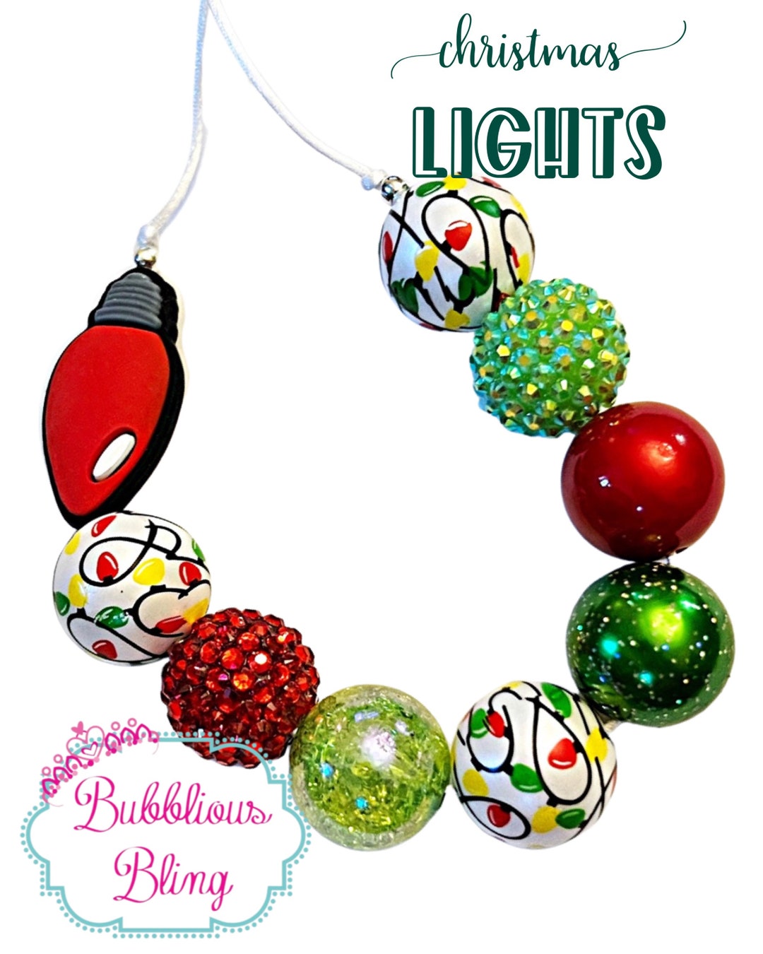 Christmas Lights Chunky Bubblegum Necklace Adjustable Etsy