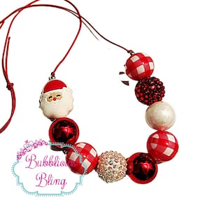 Santa Clause Chunky Bubblegum Necklace Adjustable Christmas Necklace childrens necklace can be made for adult upon request