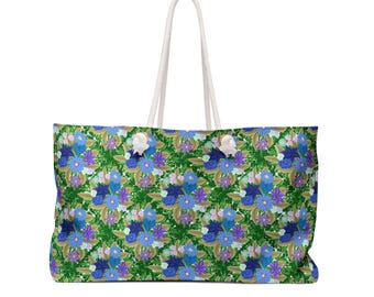 Blaues Blumenmuster Weekender Bag | Frühling Blumen Tote