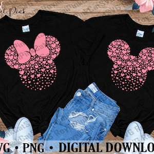 Magische Maus svg, Valentinstag svg, Familienausflug SVG, Maus Herzköpfe svg, Bogen png, Farbverlaufsherzen Clipart