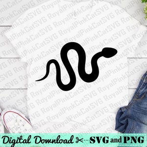 May include: White t-shirt featuring a black snake graphic. The snake is a simple, stylized design. The words "Digital Download -- SVG and PNG" are at the bottom of the image.