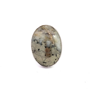 Sterling Silver Oval Bezel Set Ice Pyrite Adjustable Ring