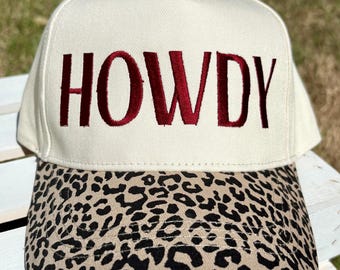 HOWDY Cheetah Cap, Howdy Embroidered Cap, HOWDY Embroidered Cheetah Cap, Howdy Cap, Howdy Cheetah Snapback Cap, HOWDY Cheetah Snapback Cap