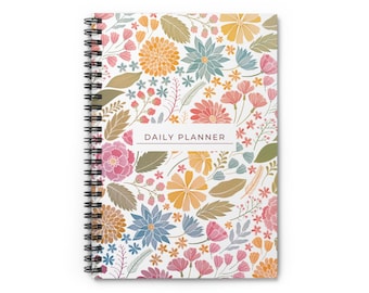 Daily Planner Floral Notebook, Daily Planner Notebook, Floral Daily Planner, Floral Spiral Notebook, Daily Planner Spiral Notebook - Lined