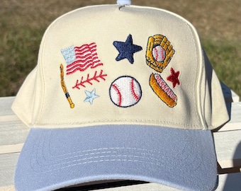 All Star Game Cap, Baseball Embroidered Cap, Baseball Themed Cap, Ball Game Cap, Baseball Embroidered Hat, Hotdog Embroidered Cap, Ball Cap
