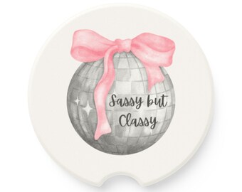 Sassy but Classy Soapstone Car Coaster | Cute Vehicle Accessories, Car Gifts for Her, Pink Bow Decor, Funny Coasters for Road Trips, Unique