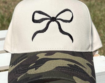 Bow Embroidered Cap, Pink Bow Trucker Cap, Embroidered Trucker Cap, Embroidered Foam Trucker Cap, Bow Foam Embroidered Cap, Embroidered Cap