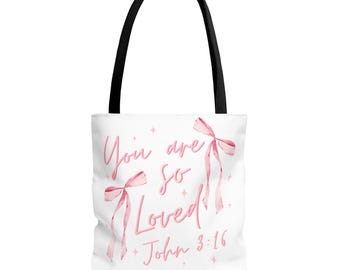 You Are So Loved Tote Bag, Inspirational Gift, Bible Verse Tote, Christian Messenger Bag, Cute Book Bag, Mothers Day Gift